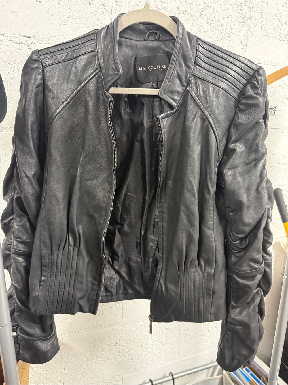 MM Couture Black Quilted-Detail Leather Jacket NEVER WORN Size Large